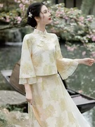 通勤新中式女装国风复古蕾丝，改良旗袍连衣裙，年轻款少女日常两件套