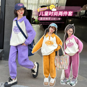 女童套装春秋二年级女孩衣服polo衫拼色卫衣长裤两件套儿童姐妹装