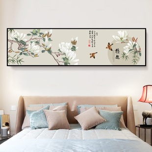 新中式卧室床头挂画房间风景壁画沙发背景墙酒店有框画客厅装饰画