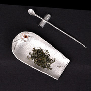 纯锡茶则三件套手工茶匙锤目纹茶荷茶勺茶拨茶配件