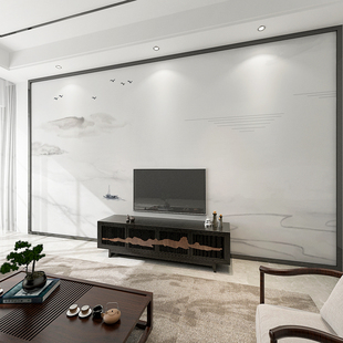 新中式水墨山水意境画电视背景墙壁纸简约客厅无纺布墙纸沙发壁画