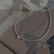 tyusha双层叠链天然珍珠s925纯银，小众设计感锁骨，链戒指吊坠项链女