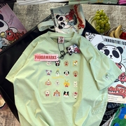 Pandaworks夏季新潮牌减龄熊猫纸袋家重工刺绣纯棉T恤短袖 女