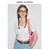 vegachang白色衬衫女2024年夏季小个子，法式方领泡泡袖衬衣