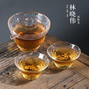 耐热玻璃快客杯镶银一壶两杯办公家用纯银，旅行茶具套装功夫茶杯