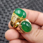 祥和珠宝玉石戒指碧绿色，玉髓戒指大号，玉髓玛瑙活口戒指玉戒指男款