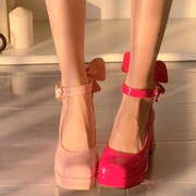 蝴蝶结lolita单鞋女2023春粉色少女玛丽珍鞋小个子芭比高跟鞋