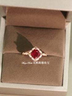拟真红宝石925纯银饰品镀玫瑰金戒指环欧美chic风个性送女友礼物