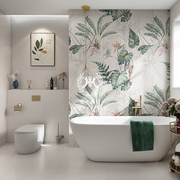 柔光微水泥瓷砖素色卫生间法式复古植物花砖浴室墙砖厨房防滑