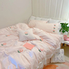 ins粉色床裙四件套纯色水洗棉，公主风床单被套，宿舍三件套少女床品