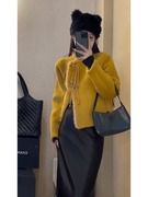 高级感超好看新中式国风今年流行漂亮黄色外套，女欧货2023冬季