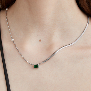 LARAINE YIN原创设计天然珍珠拼接项链绿色宝石吊坠小众颈链ins