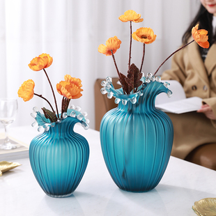 现代轻奢玻璃花瓶客厅桌面插花装饰摆件家用简约时尚莫兰迪色摆设