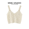 MMC 2023夏季针织吊带衫白色钩花镂空设计甜美修身上衣背心女