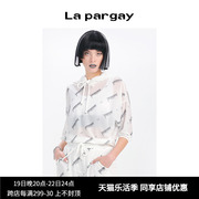 Lapargay纳帕佳春夏女装黑白色上衣个性时尚薄款印花连帽卫衣