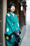 sousou日本京都设计师，女麻料系带长款斗篷，上衣外套圆点常磐緑