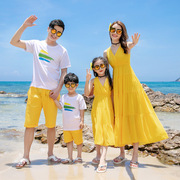 沙滩亲子装海边度假母女雪纺裙海南三亚泰国旅游拍照父子纯色套装