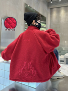 儿童装男童红色冬季毛毛衣外套2023中大童秋冬款羊羔绒拜年服