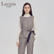 Lavinia Club/拉维妮娅春秋装咖色复古格纹女士上衣背心马甲