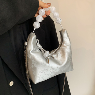国风新中式珍珠手提包包女2024夏天小众百搭链条斜挎包小拎包