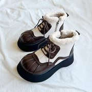 防滑雪地靴女秋冬英伦马丁靴厚底增高小个子东北短靴加绒棉鞋
