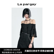 Lapargay纳帕佳夏季女装黑白色裙子个性时尚露肩吊带式连衣裙