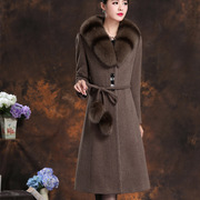 秋冬狐狸毛领羊绒，大衣女修身显瘦中长款过膝毛领羊毛呢外套