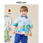 mqdmini童装男童短袖衬衫，儿童纯棉夏季衬衣宝宝，翻领上衣休闲夏装