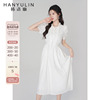 韩语琳白色镂空连衣裙女短袖，夏季设计感小众，高腰显瘦长伞裙子