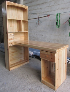 实木连体书桌柜组合简约儿童电脑桌转角，书柜书架学生环保杉木m073