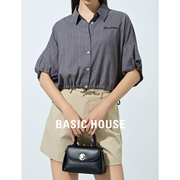 Basic House/百家好格子衬衫女短袖2024夏季女士衬衣别致上衣