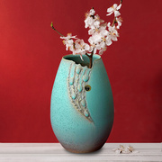 信乐烧日本进口蓝釉雀羽长花瓶复古陶瓷花器家居装饰品桌面摆件