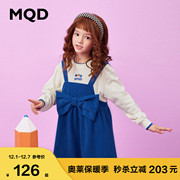 MQD2022秋季童装女童秋装假两件连衣裙拼接面料蝴蝶结裙子