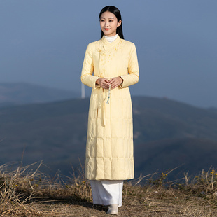 国潮元素女装冬装复古中国风唐装中式羽绒服女年轻款茶服加绒外套