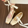 elingstudio春天的芭蕾舞鞋!方头，蝴蝶结绑带单鞋女玛丽珍平底鞋