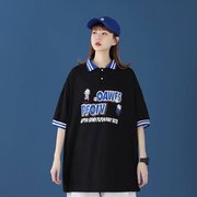 短袖t恤女夏季2021年5分polo衫设计感小众宽松韩版原宿风半袖
