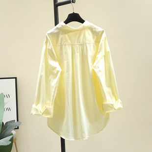 韩国黄色气质百搭长袖，衬衫女2024年春夏宽松披肩，休闲衬衣上衣