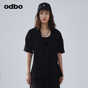 odbo/欧迪比欧原创设计一粒扣黑色小西装外套女夏季2023外套