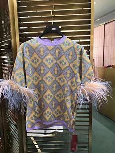 设计师20夏装鸵鸟羽毛袖可拆卸薄针织衫，冰丝上衣打底t恤女
