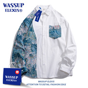 WASSUP ELEXIS国潮花卉拼接衬衫男女春秋季长袖口袋休闲衬衣外套