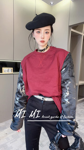 新中式设计感拼接撞色刺绣长袖圆领卫衣女2023冬季欧洲站女装