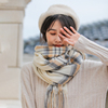 百搭韩版秋冬季少女学生日系仿羊绒围巾加厚保暖英伦复古双面格子