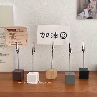 日式复古便签夹摆件桌面，留言便条夹立式拍立得照片夹木质卡片夹子