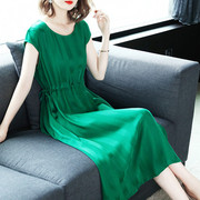 2023夏季女装绿色裙子妈妈，杭州丝绸真丝连衣裙，桑蚕丝大牌