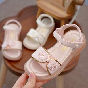 女童凉鞋真皮露趾儿童鞋子，2024夏季中国风软底，大童女孩童鞋女