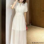 韩国2024夏气质(夏气质)显瘦雪纺网纱连衣裙，高级感名媛风小个子短裙女
