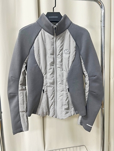 地球店灰色拼接收腰，轻薄羽绒服女秋冬短款修身显瘦小众设计感外套