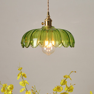 老上海民国怀旧田园灯具，餐厅咖啡厅黄铜灯头绿色，玻璃复古风吊灯