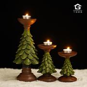 高档复古圣诞树蜡烛台摆件ins风欧式家居客厅桌面装饰工艺品树脂