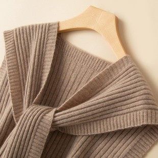 秋冬100%纯羊绒围巾女高端加厚披肩多功能保暖纯色针织百搭围脖
